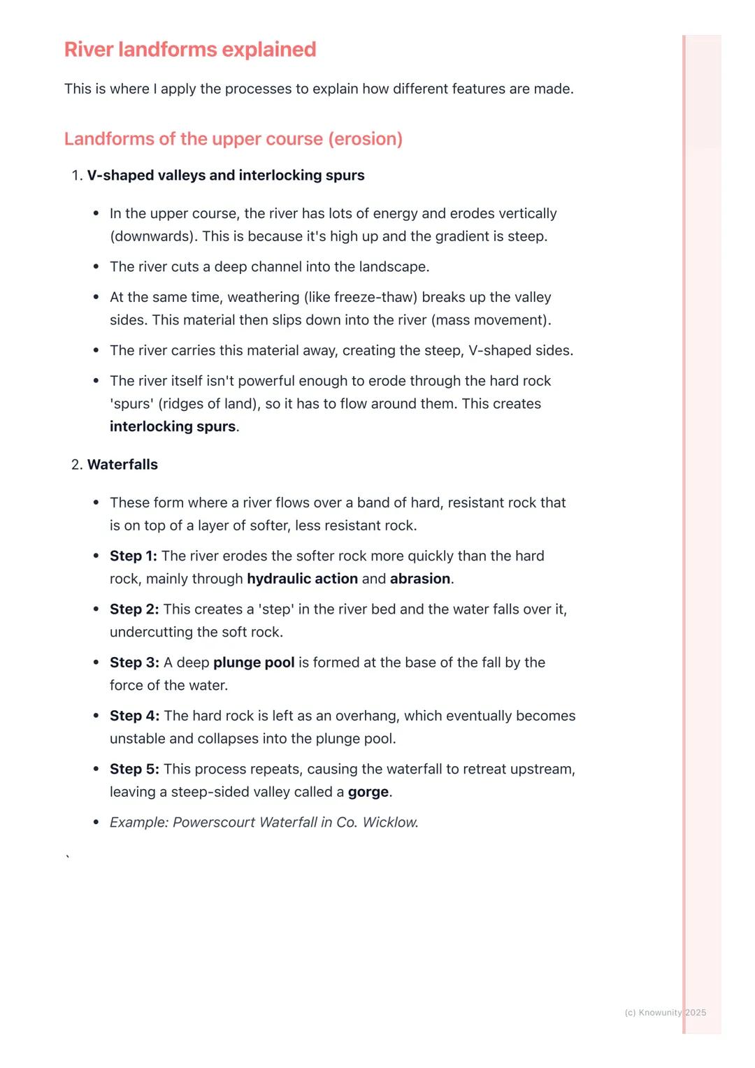 # Rivers and their Landforms

The work of a river

Rivers are powerful natural forces that shape the landscape. They do three
main jobs: the