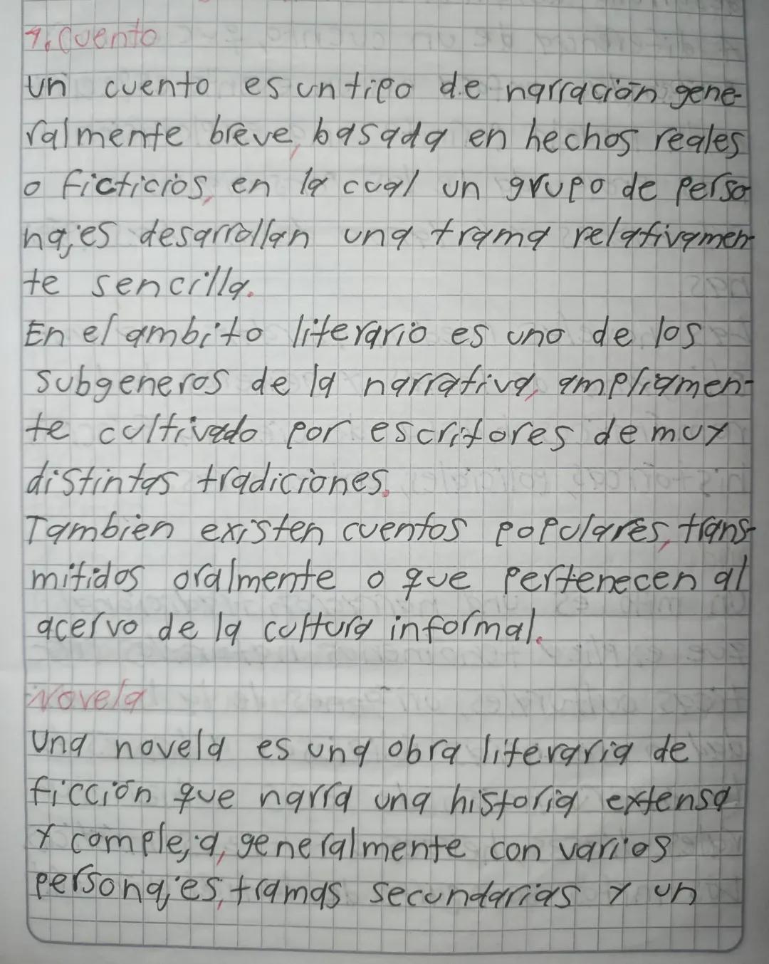 4. Cuento

un cuento es un tipo de narración gene-
ralmente breve basada en hechos reales
o ficticios, en la cual un grupo de perso
najes de