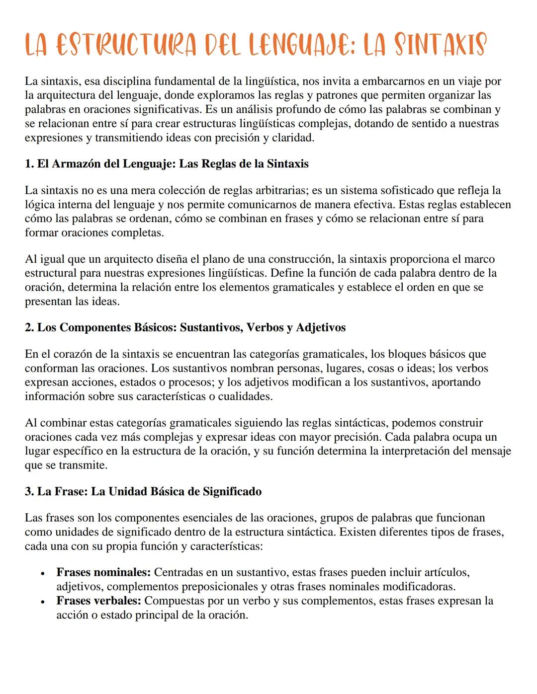 LA ESTRUCTURA DEL LENGUAJE: LA SINTAXIS
La sintaxis, esa disciplina fundamental de la lingüística, nos invita a embarcarnos en un viaje por
