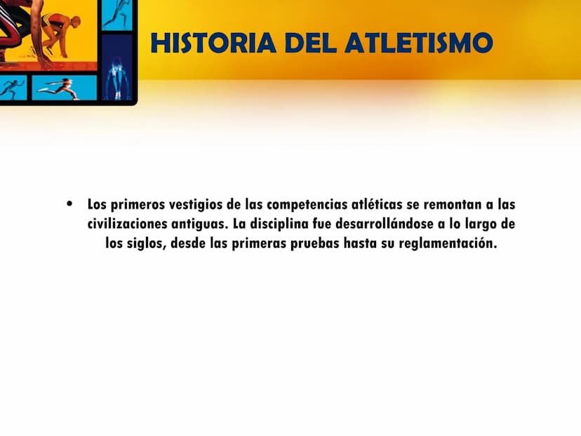 $ 5
✓ ATLETISMO •
Es considerado el deporte organizado más antiguo del mundo.
Abarca numerosas disciplinas agrupadas en carreras, saltos,
la