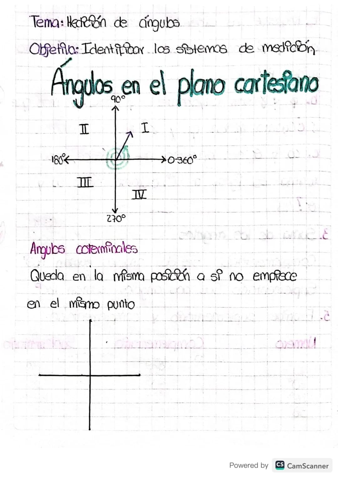 Tema: Hedición de ánguba
Objetiva: Identificar los sistemos de medición.
Angulos en el plano cartesiano
H
I
180°*
TIL
270°
M
+0-360°
Angulos
