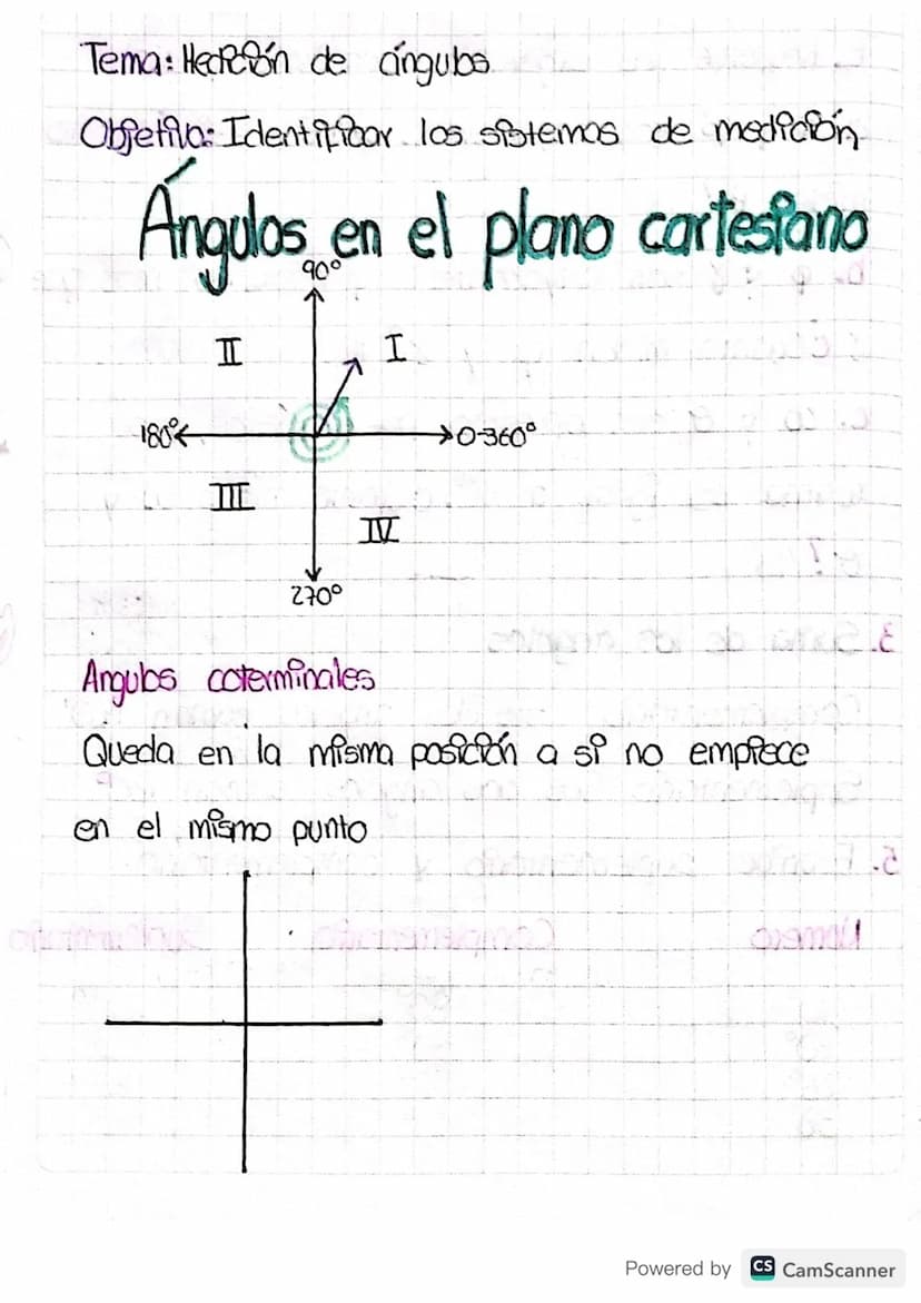 Tema: Hedición de ánguba
Objetiva: Identificar los sistemos de medición.
Angulos en el plano cartesiano
H
I
180°*
TIL
270°
M
+0-360°
Angulos