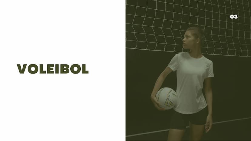 VOLEIBOL
03 01
Es un deporte que se juega con una pelota y
en el que dos equipos, integrados por seis
jugadores cada uno, se enfrentan sobre