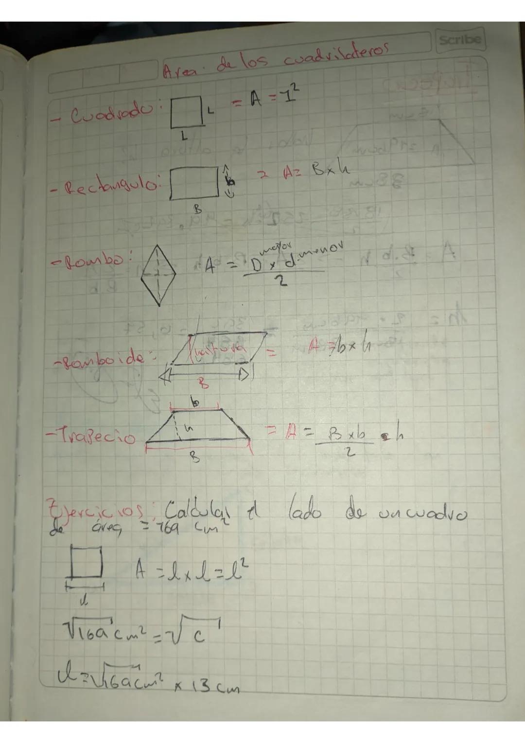 Área de los cuadriláteros