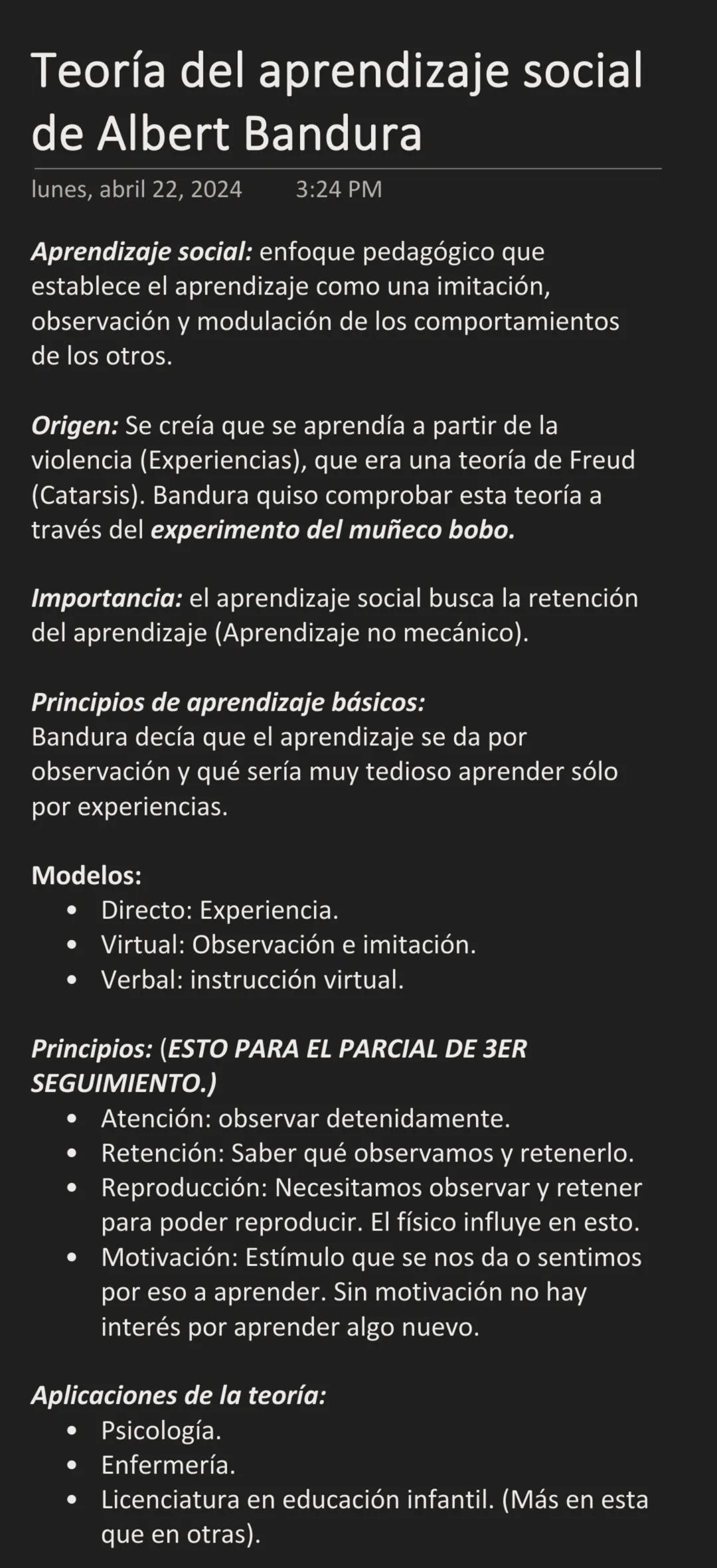 # Teoría del aprendizaje social
de Albert Bandura

lunes, abril 22, 2024 3:24 PM

Aprendizaje social: enfoque pedagógico que
establece el ap