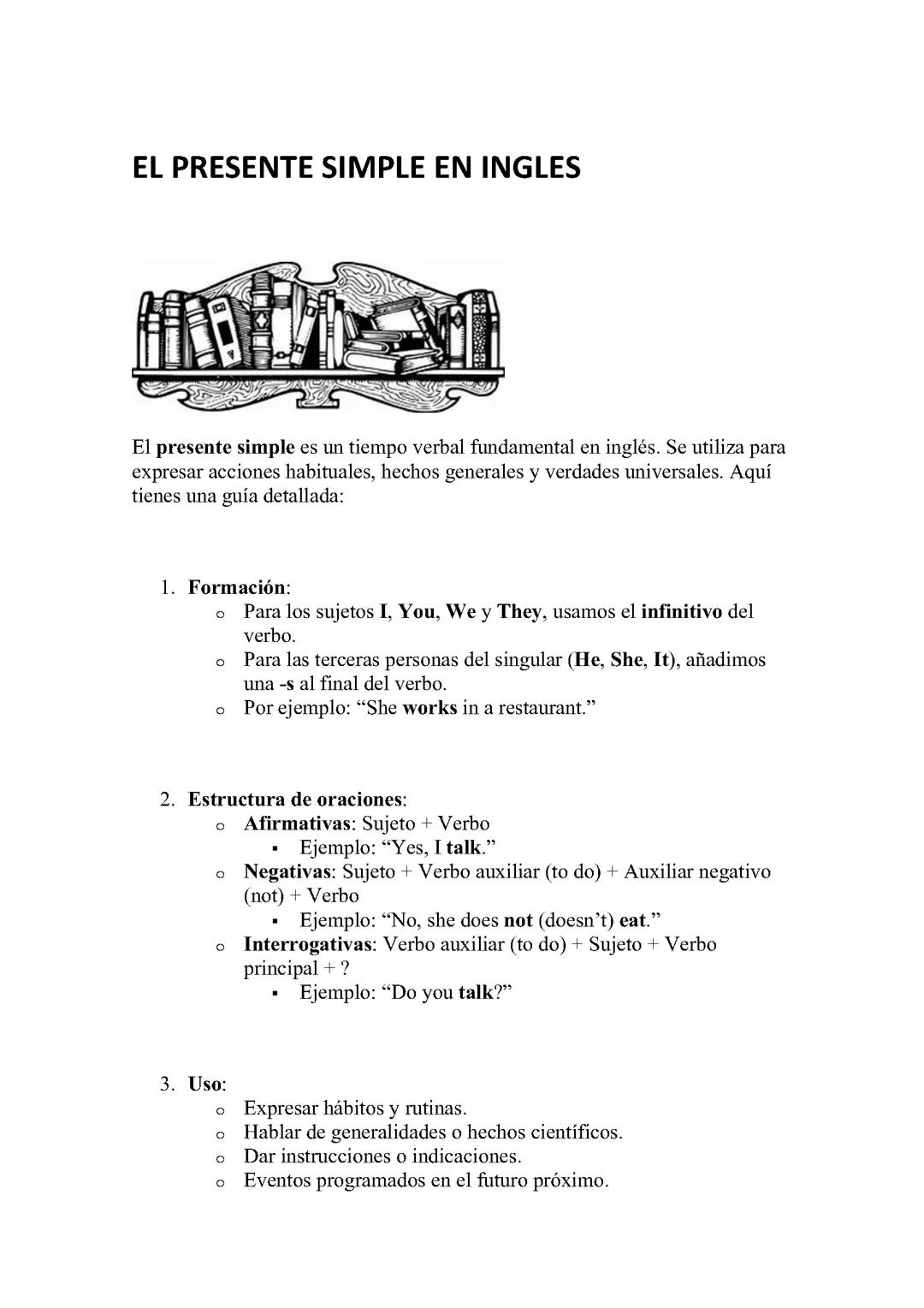 EL PRESENTE SIMPLE EN INGLES