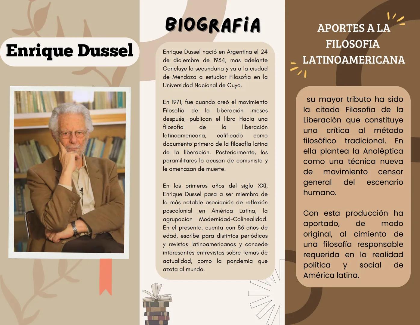 Enrique Dussel
BIOGRAFIA
Enrique Dussel nació en Argentina el 24
de diciembre de 1934, mas adelante
Concluye la secundaria y va a la ciudad
