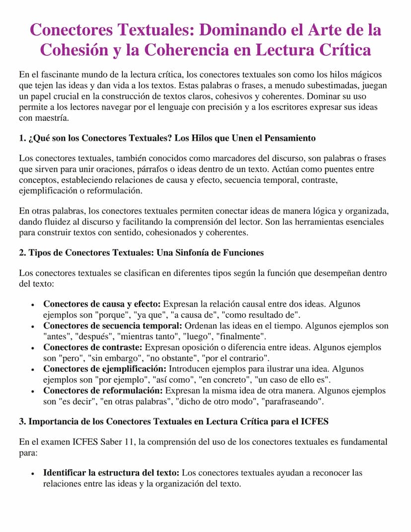 Conectores Textuales: Dominando el Arte de la
Cohesión y la Coherencia en Lectura Crítica
En el fascinante mundo de la lectura crítica, los 