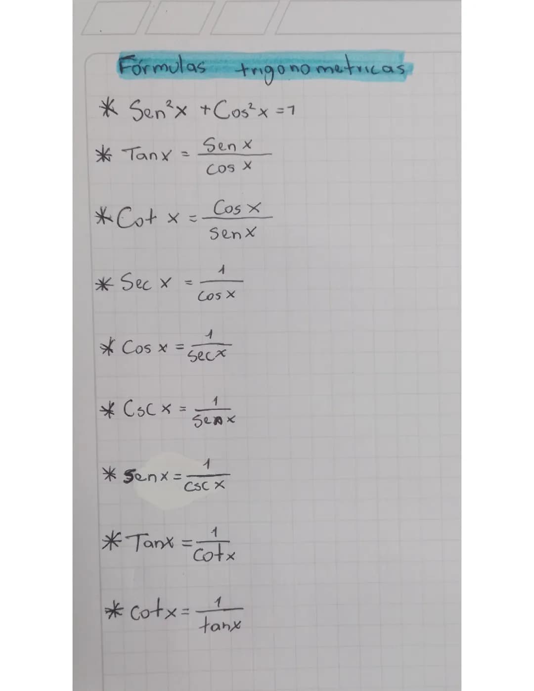 Fórmulas trigonométricas 