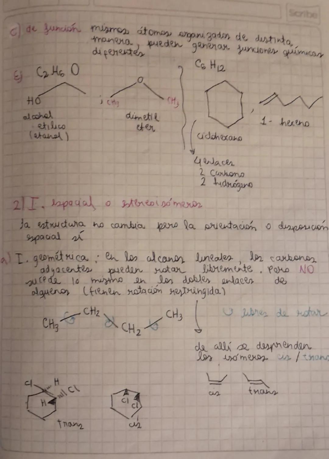 Scribe
# ISOMERIA
misma formula molecular, dyerente estructural
1) I Structurales la estructura principal cambia
a. De cadena: cadena princi