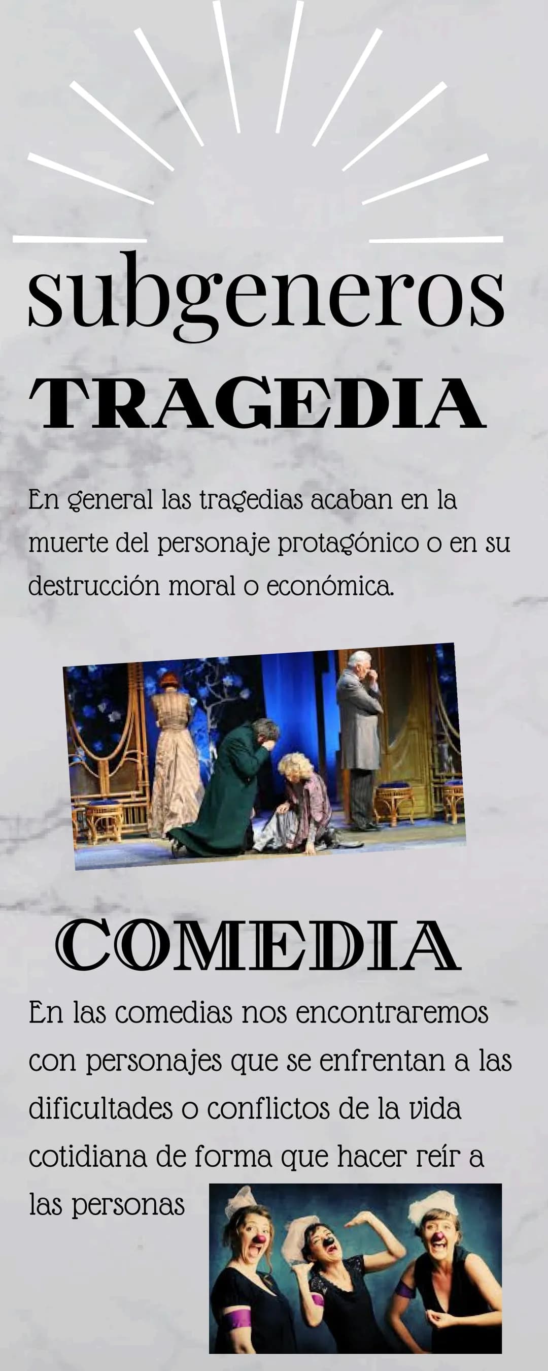 GÉNERO
DRAMÁTICO
Dentro de la literatura,
el género dramático es aquel
que se escribe en forma de
diálogo entre los personajes característic