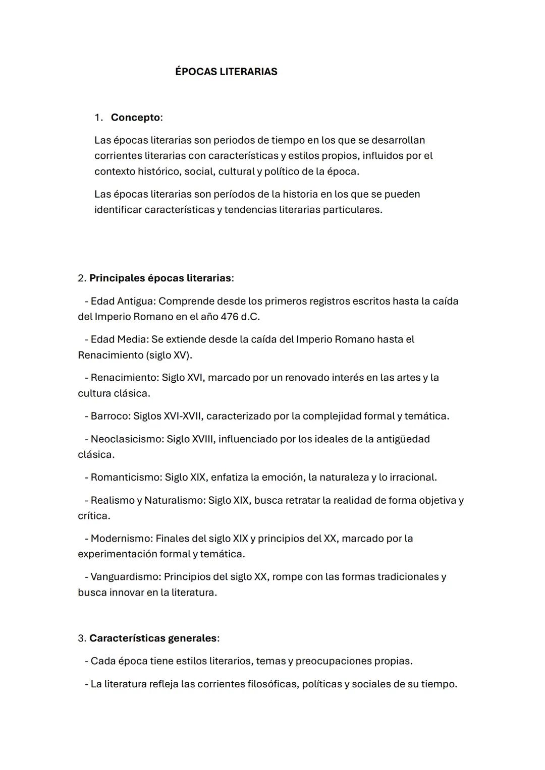 Principales Épocas Literarias y sus Características