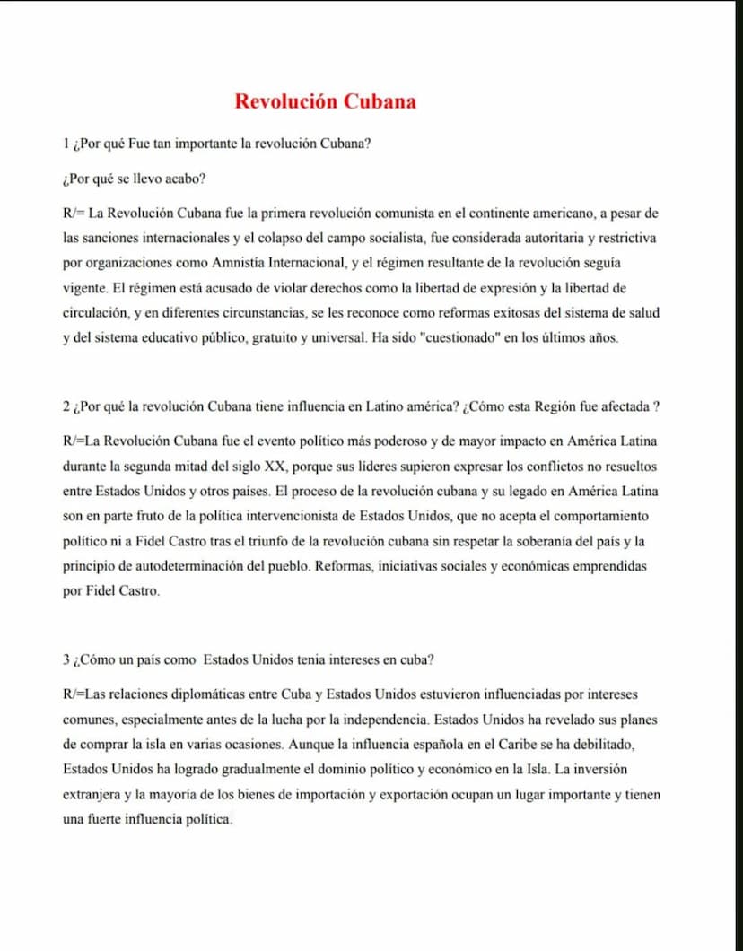 Revolución Cubana
1 ¿Por qué Fue tan importante la revolución Cubana?
¿Por qué se llevo acabo?
R/= La Revolución Cubana fue la primera revol