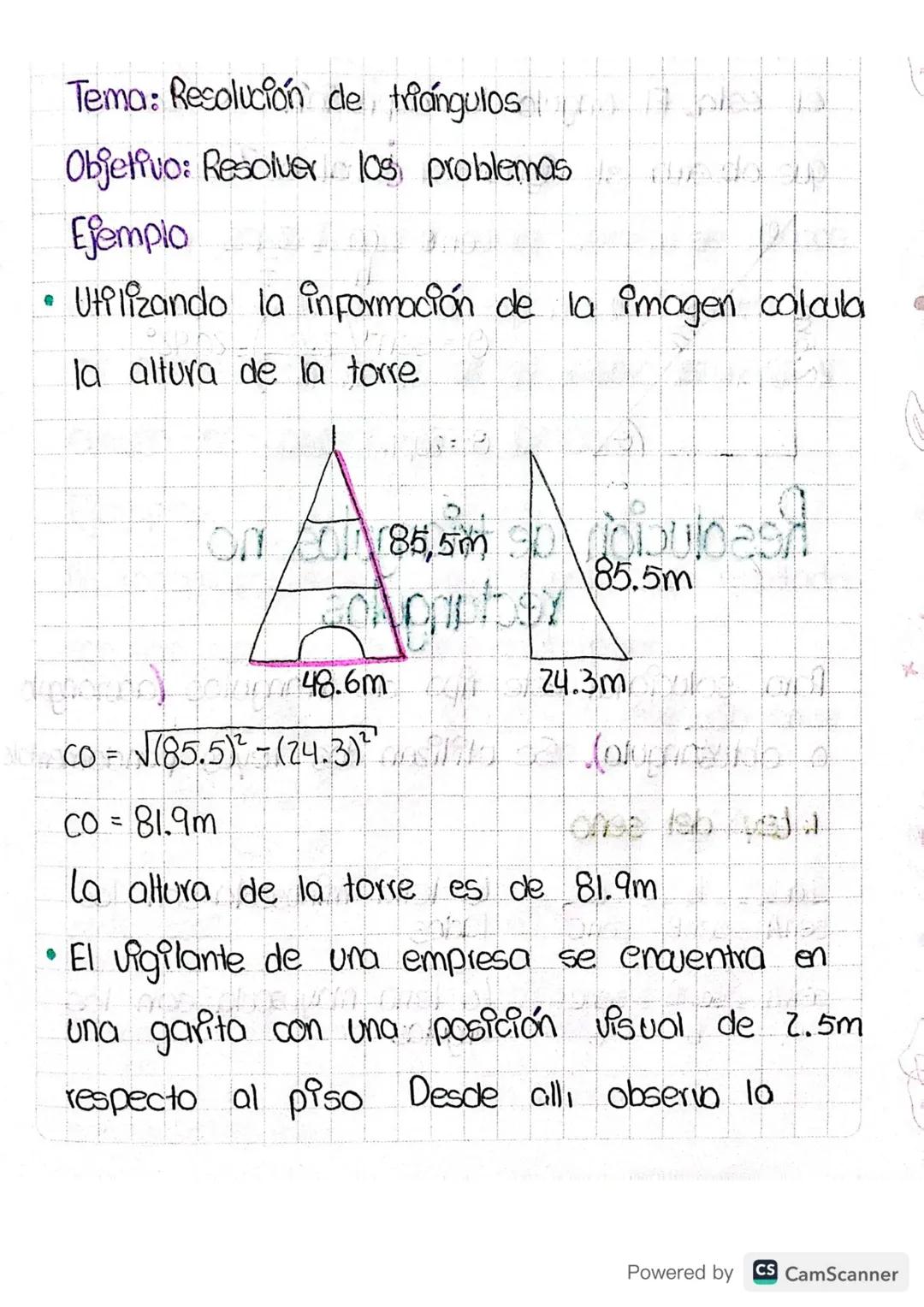 # Resolución de triangulos
rectangulos
Consiste en encontrar todos los lados y sUB
angulos internos.
Ejemplo
1. Cuando se conocen dos lados.