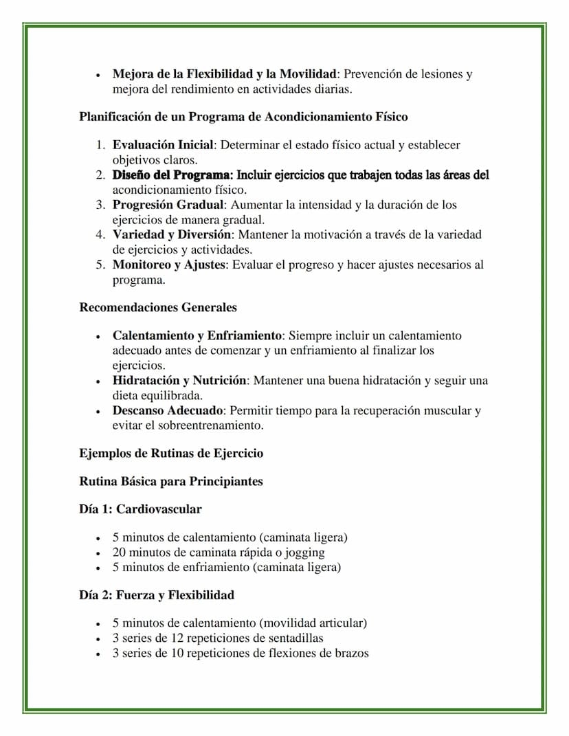 Acondicionamiento Físico:
Conceptos y Ejercicios
Concepto de Acondicionamiento Físico
El acondicionamiento físico es el conjunto de activida