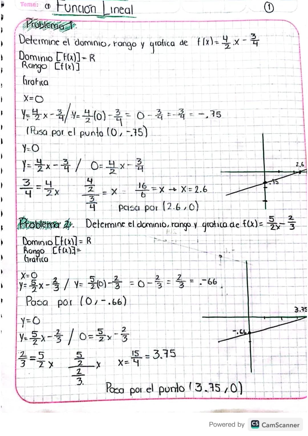 1
1
Tema: Funcion Lineal
Problema
Determine el dominio, rango y gratica de f(x) = 1/2 x
Dominio [H]-R
Rango [f(x)]
Gratia
X=O
4. 불x-3/10)-휴 