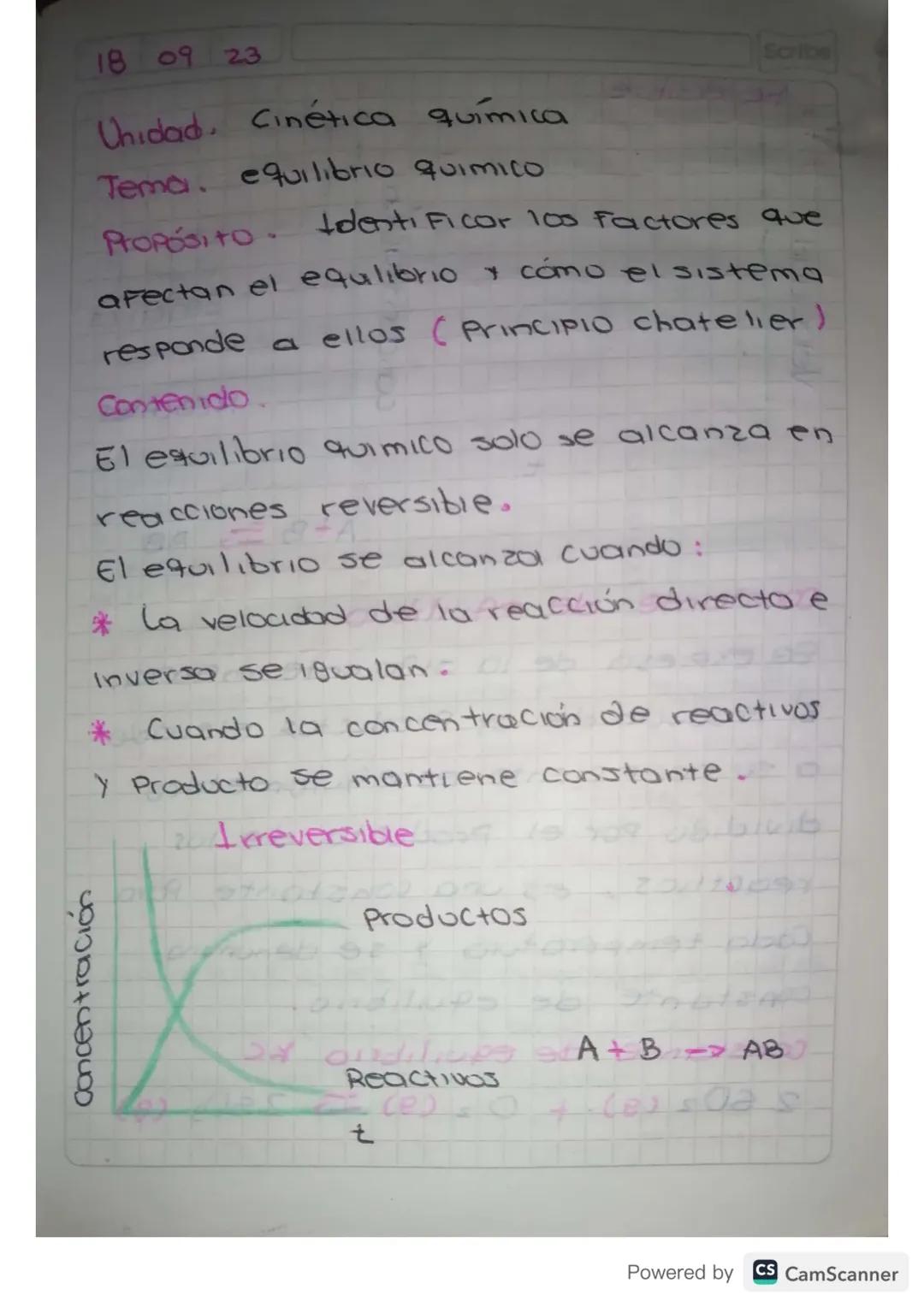 concentración
18 09 23
Unidad. Cinética química
Tema. equilibrio quimico
Propósito.
Scribe
Identificar los factores que
afectan el equilibri