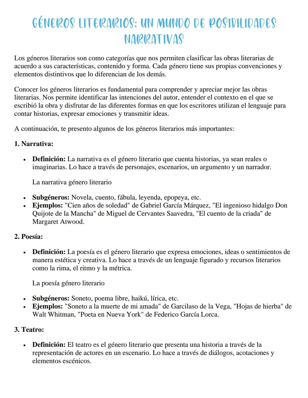 GÉNEROS LITERARIOS: UN MUNDO DE POSIBILIDADES
NARRATIVAS
Los géneros literarios son como categorías que nos permiten clasificar las obras li