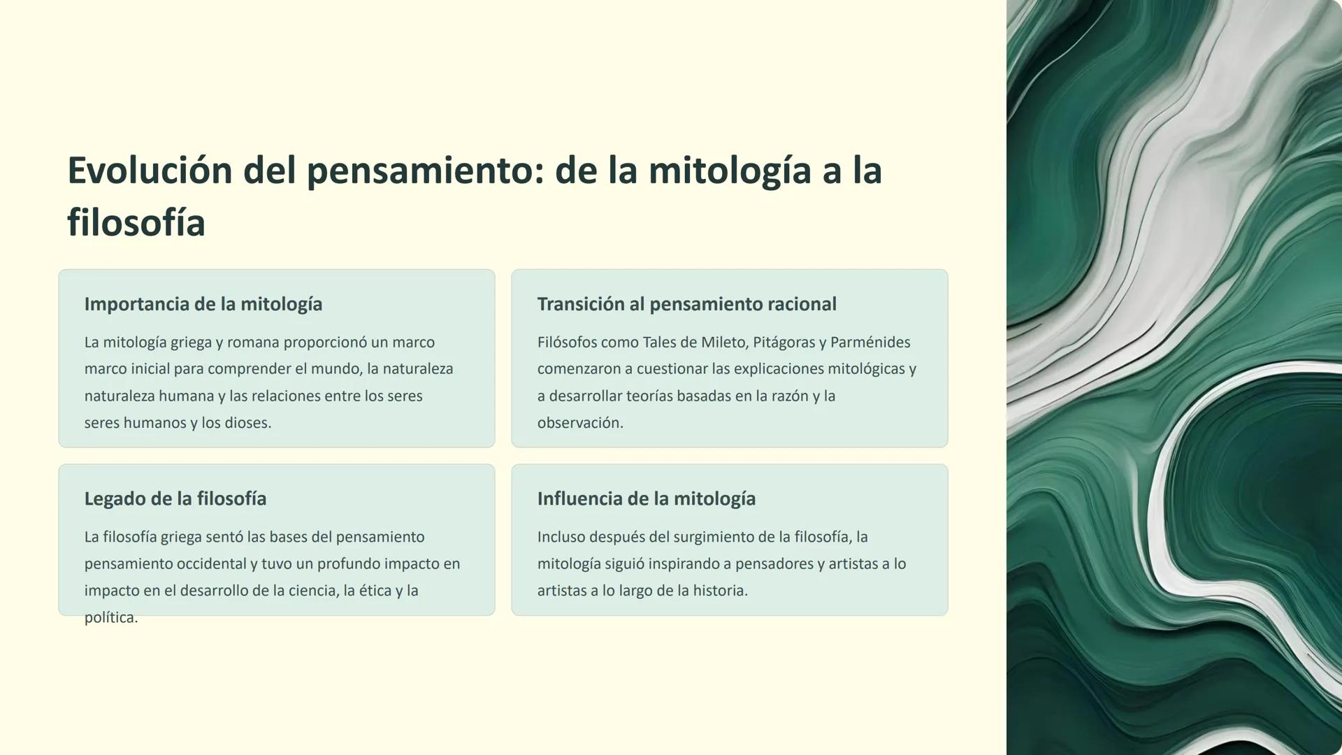 Antecedentes de la filosofía:
Mitología griega y romana, paso del
mito a la razón
Desde tiempos inmemoriales, las civilizaciones antiguas ha