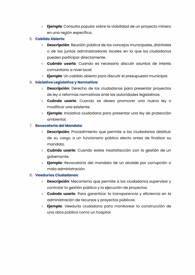 MECANISMOS DE PARTICIPACIÓN CIUDADANA
REPASO RAPIDO PARA EL ICFES
Mecanismos de Participación Ciudadana
1. Voto:
。 Descripción: El voto es e