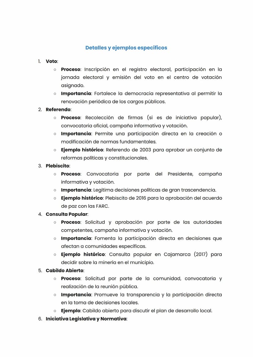 MECANISMOS DE PARTICIPACIÓN CIUDADANA
REPASO RAPIDO PARA EL ICFES
Mecanismos de Participación Ciudadana
1. Voto:
。 Descripción: El voto es e