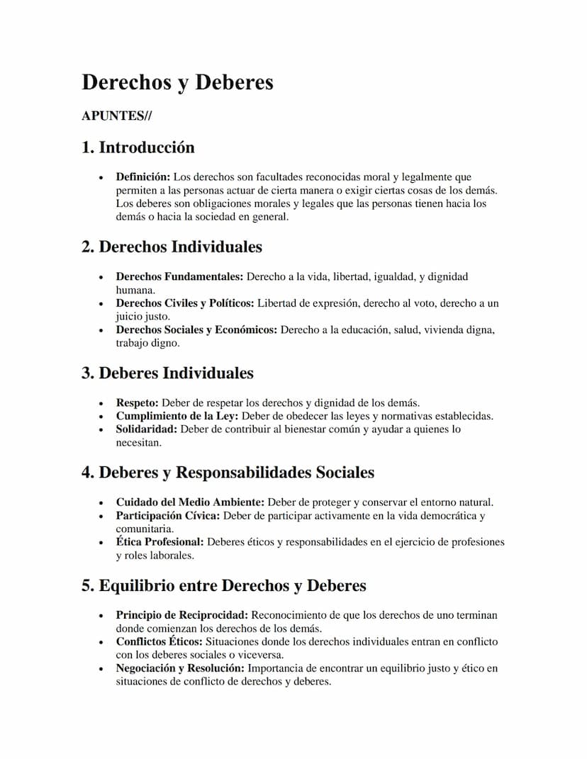 Derechos y
APUNTES//
1. Introducción
•
Deberes
Definición: Los derechos son facultades reconocidas moral y legalmente que
permiten a las per
