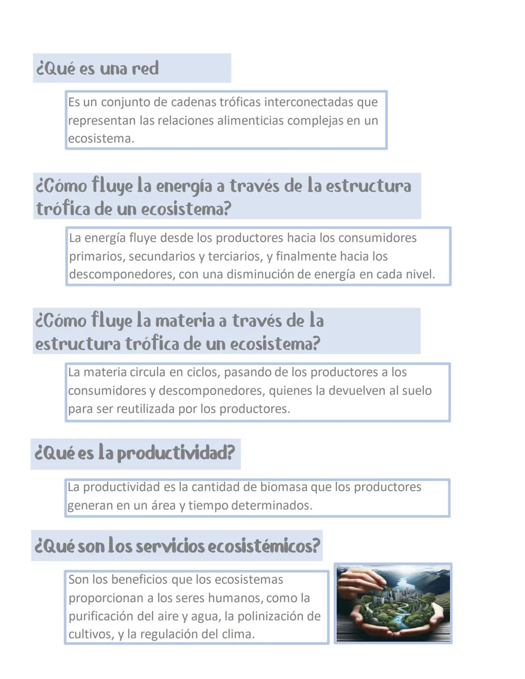 ESTRUCTURA Y FUNCIONAMIENTO DE
LOS ECOSISTEMAS
¿Cuáles son los principales niveles tróficos?
Los principales niveles tróficos son:
productor