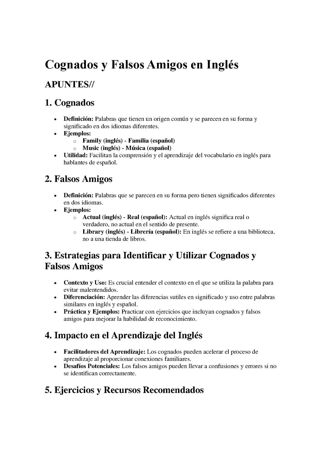 Cognados y Falsos Amigos en Inglés