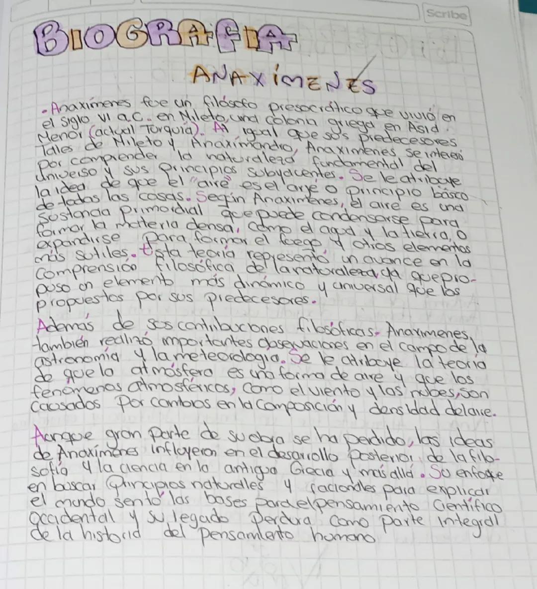 Scribe
BIOGRAFLA
JAVES
Tales es conocido por sus contribuciones tanto en el
Campo de la filosofic Como en las Clencias naturales
Se le atrib