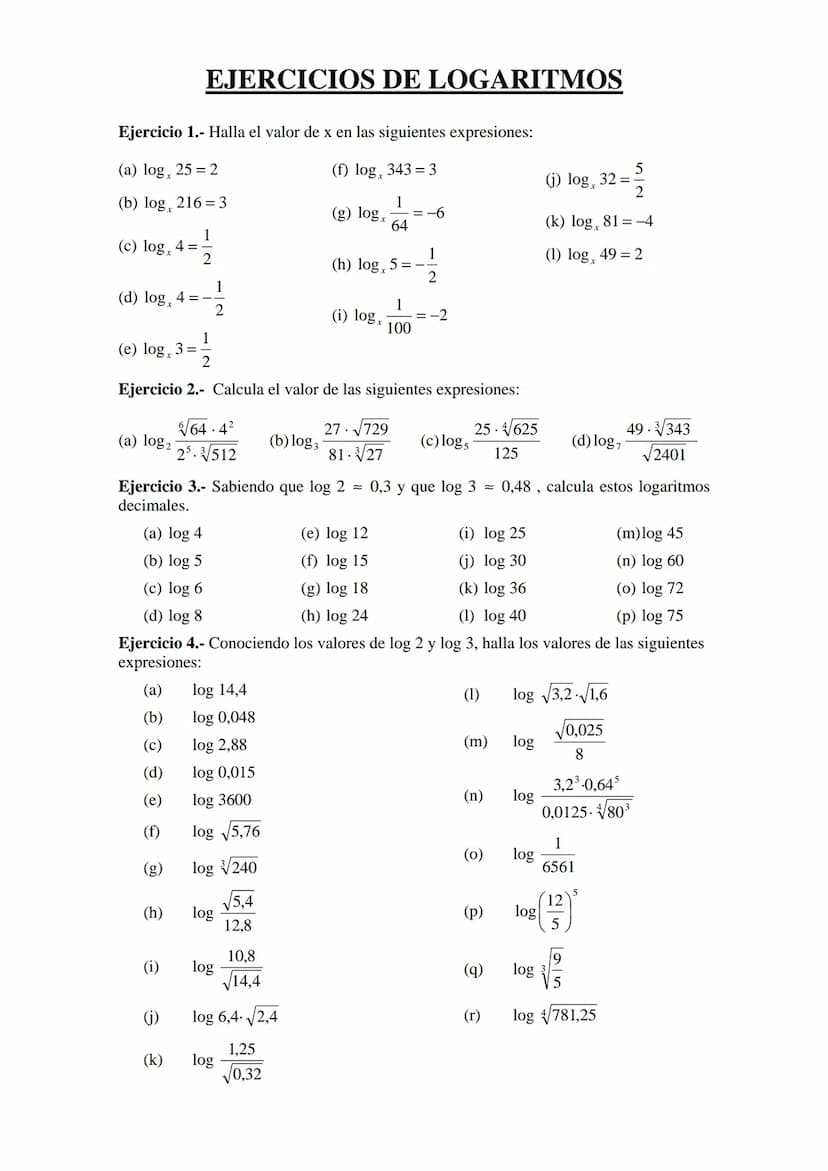 EJERCICIOS DE ECUACIONES EXPONENCIALES
Ejercicio 1.- Resuelve las siguientes ecuaciones exponenciales monómicas:
(a) 33x-2=81
x-3
(b) 54 25
