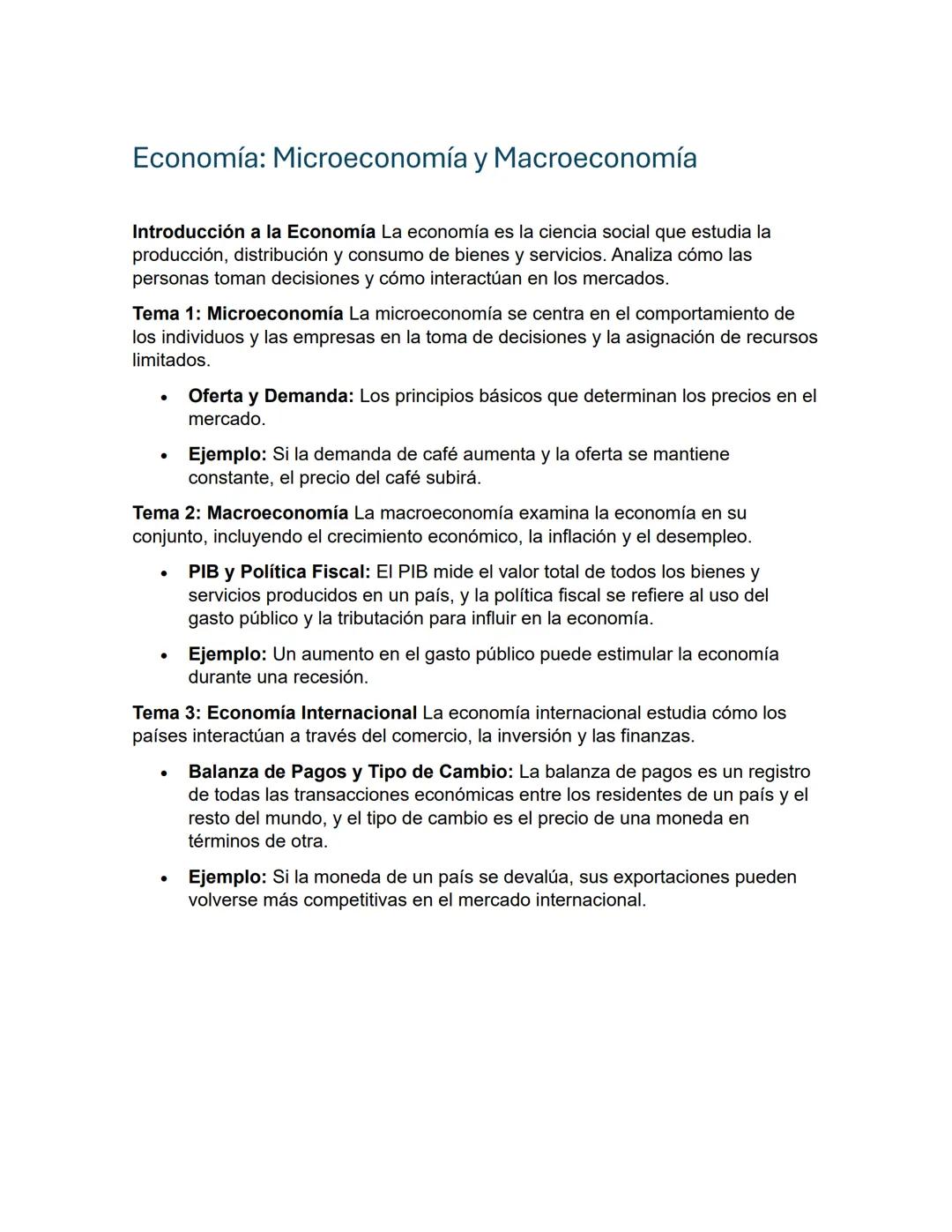 # Economía: Microeconomía y Macroeconomía

Introducción a la Economía La economía es la ciencia social que estudia la
producción, distribuci