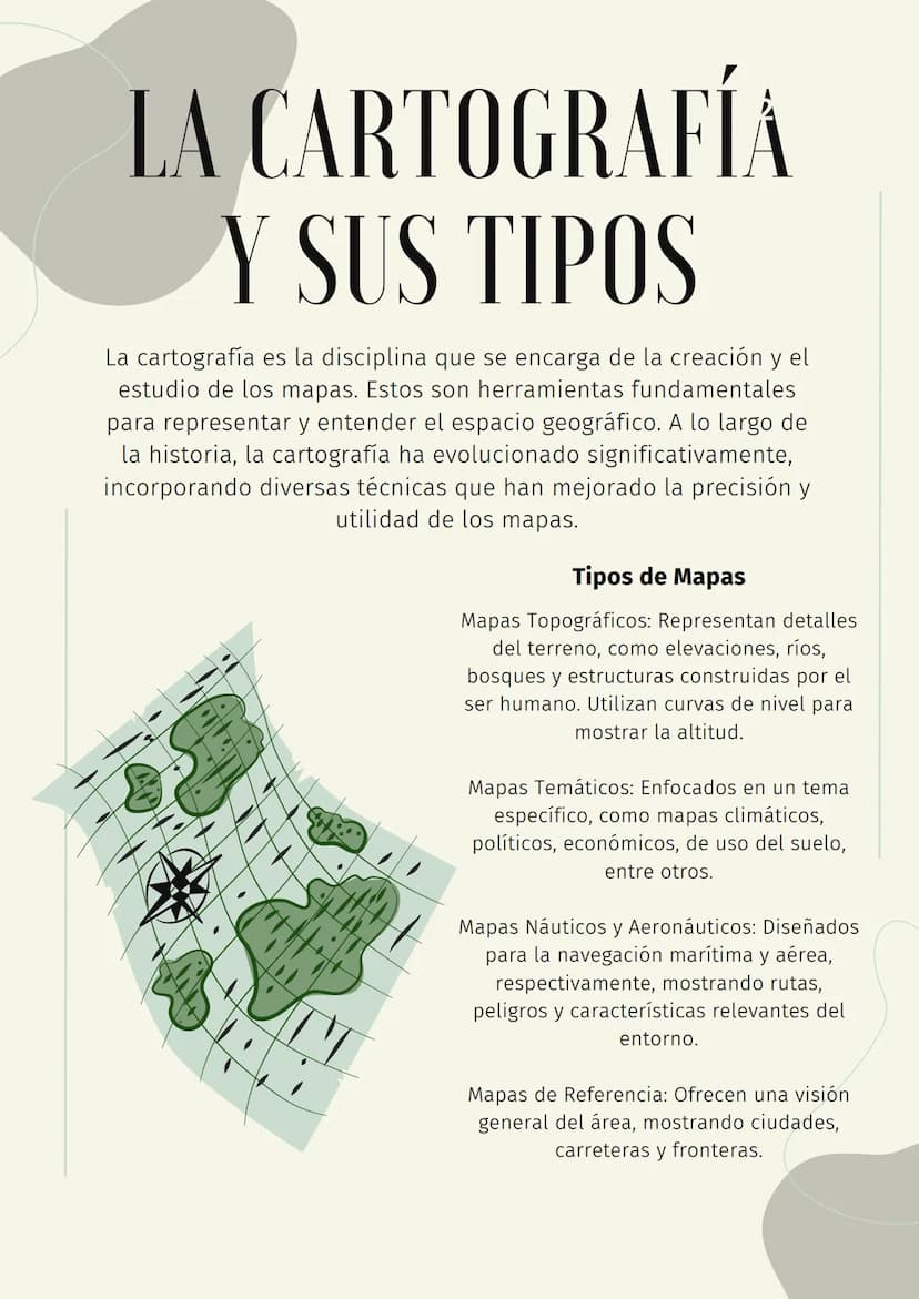 LA CARTOGRAFÍA
Y SUS TIPOS
La cartografía es la disciplina que se encarga de la creación y el
estudio de los mapas. Estos son herramientas f
