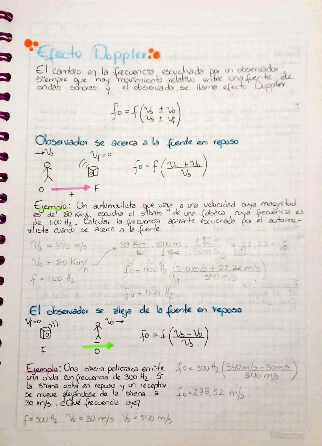# Efecto Doppler:
El cambio en la frecuencia escuchada por un observador
Siempre que hay movimiento relativo entre una fuente de
ondab sõnuv