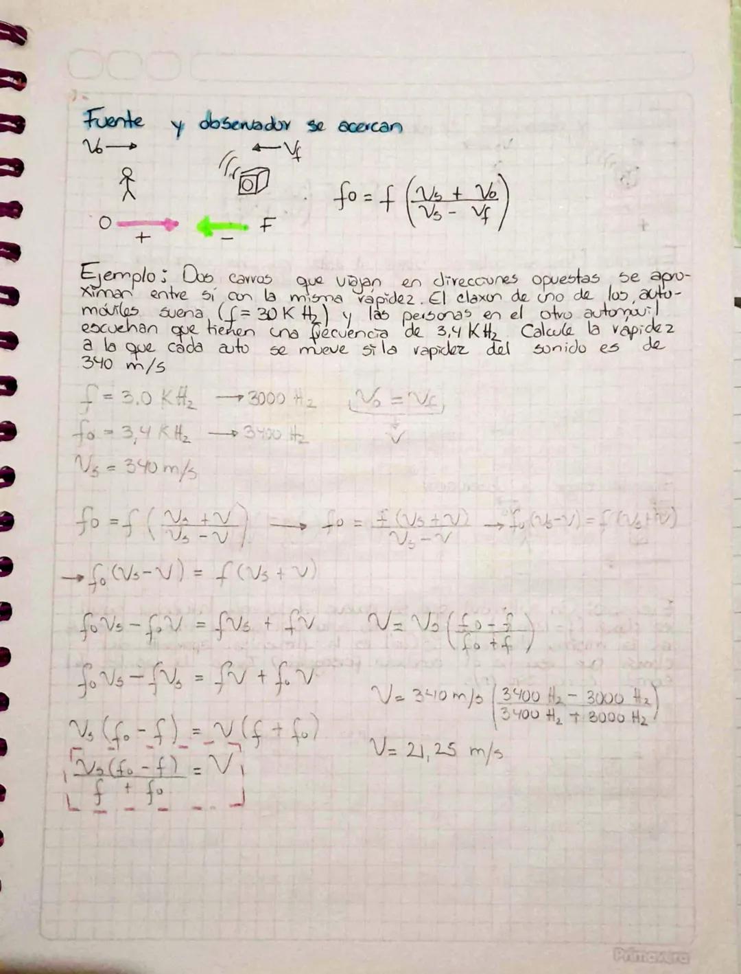 # Efecto Doppler:
El cambio en la frecuencia escuchada por un observador
Siempre que hay movimiento relativo entre una fuente de
ondab sõnuv