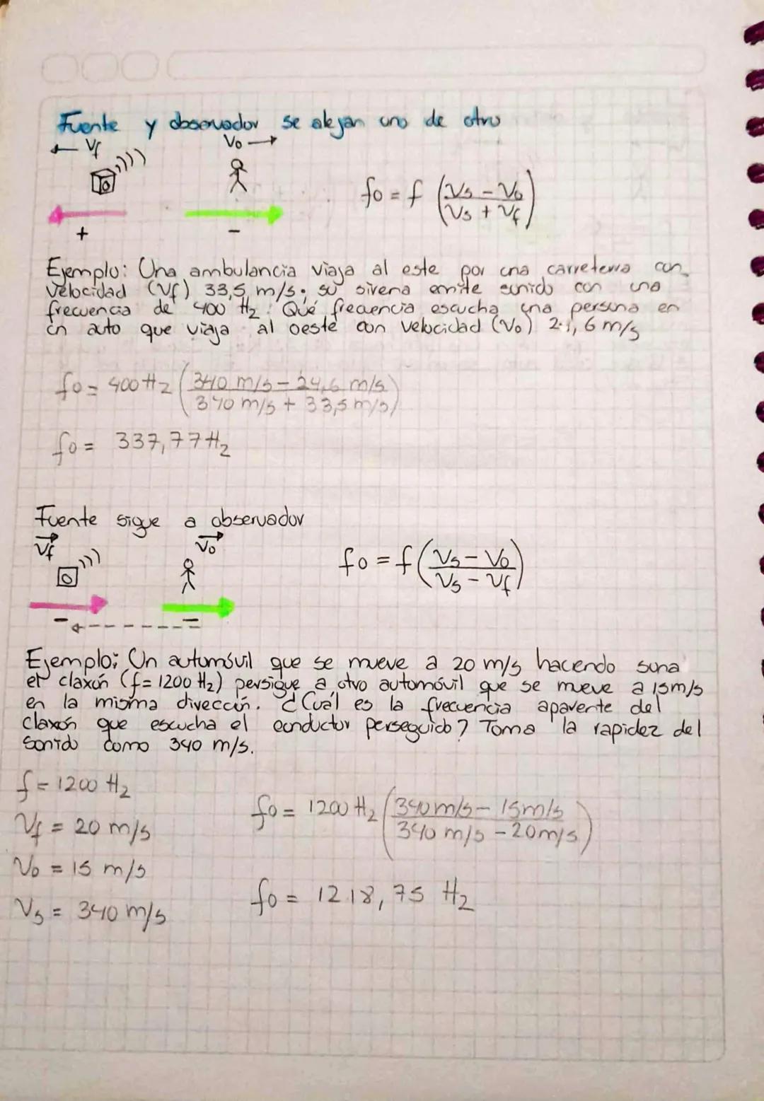 # Efecto Doppler:
El cambio en la frecuencia escuchada por un observador
Siempre que hay movimiento relativo entre una fuente de
ondab sõnuv