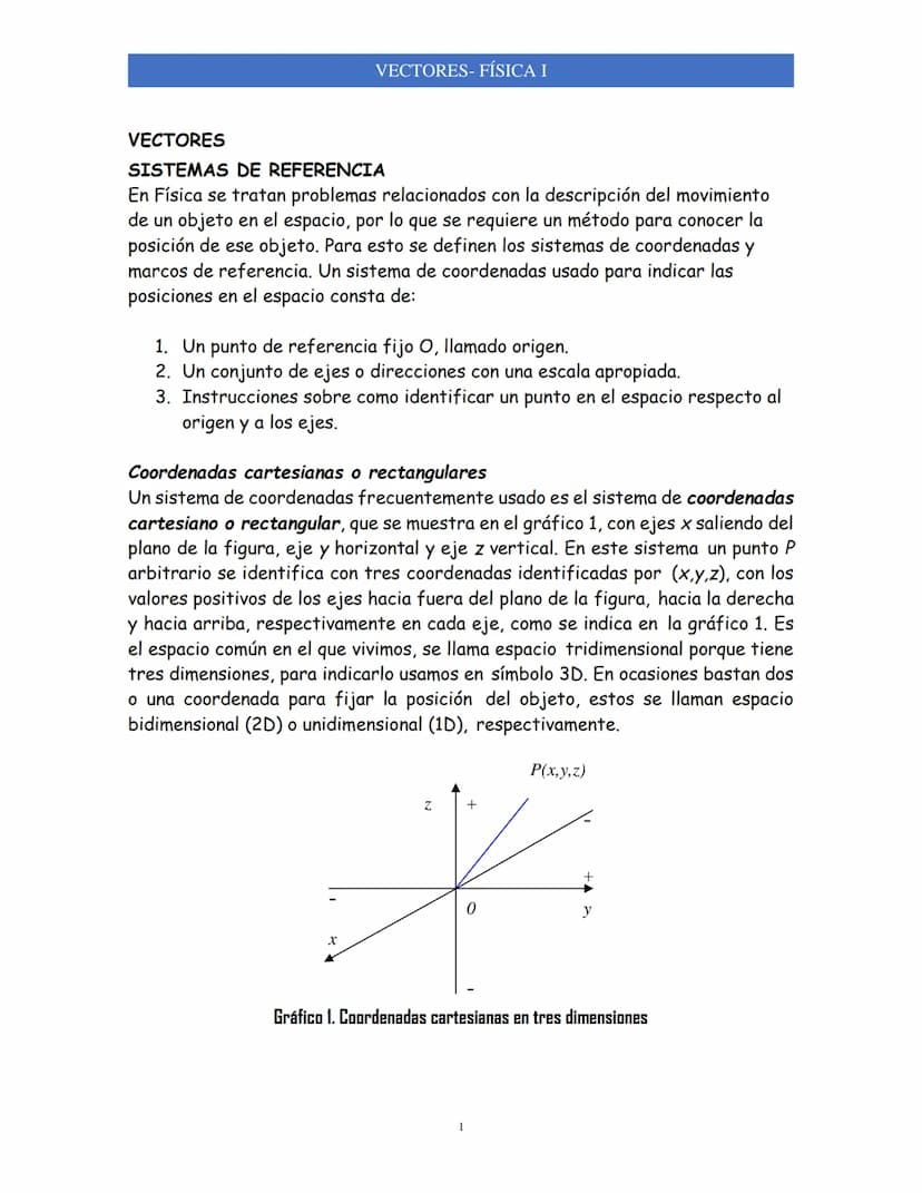 VECTORES
VECTORES-FÍSICA I
SISTEMAS DE REFERENCIA
En Física se tratan problemas relacionados con la descripción del movimiento
de un objeto 