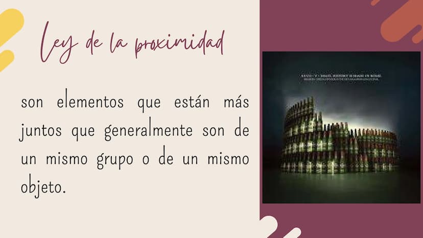 Ley de la gestatt
by
Son reglas que nos explican el
origen de las percepciones a
través de los sentidos.
PROXIMIDAD
SEMEJANZA
DIRECCIÓN
COMÚ