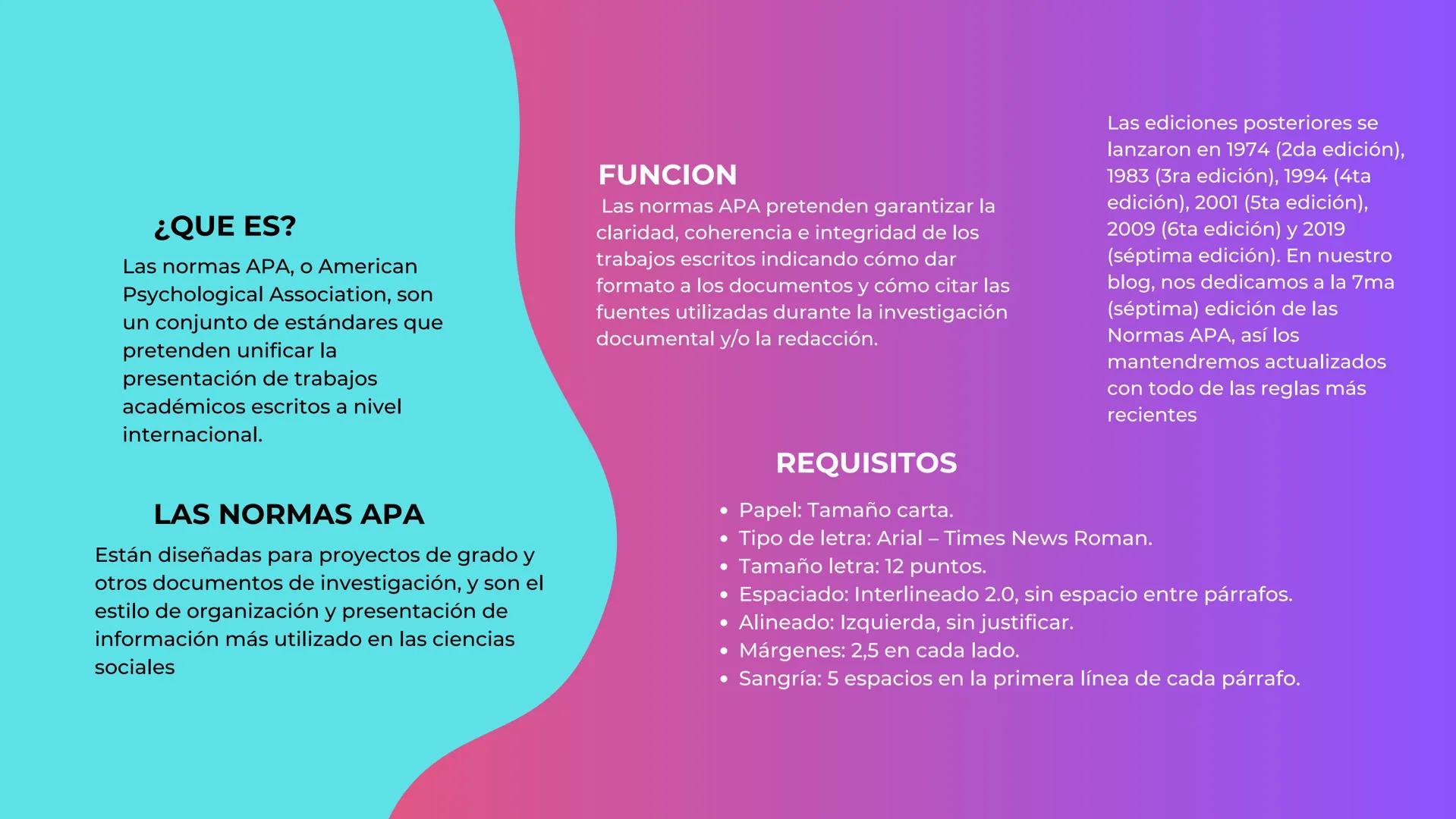 Las normas
ара ¿QUE ES?
Las normas APA, o American
Psychological Association, son
un conjunto de estándares que
pretenden unificar la
presen