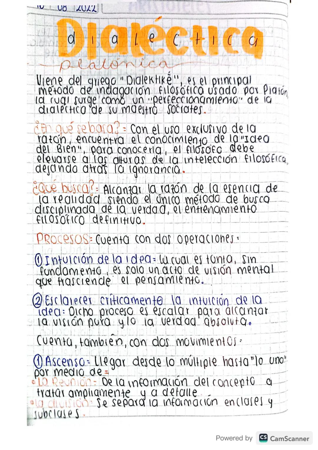 JU 0812022
Dialectica
platonica
Viene del griego "Dialektike", es el principal
método de indagación filosófica usado por Piaton
la cual surg