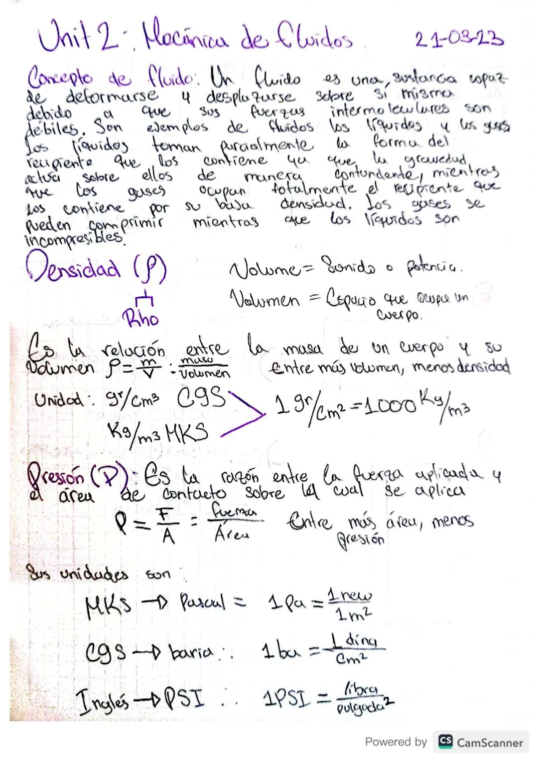 Unit 2: Mecánica de fluidos
21-03-23
Concepto de fluido: Un fluido es una, sustancia espaz
de deformarse
4 desplazarse
debido
a
debiles, Son