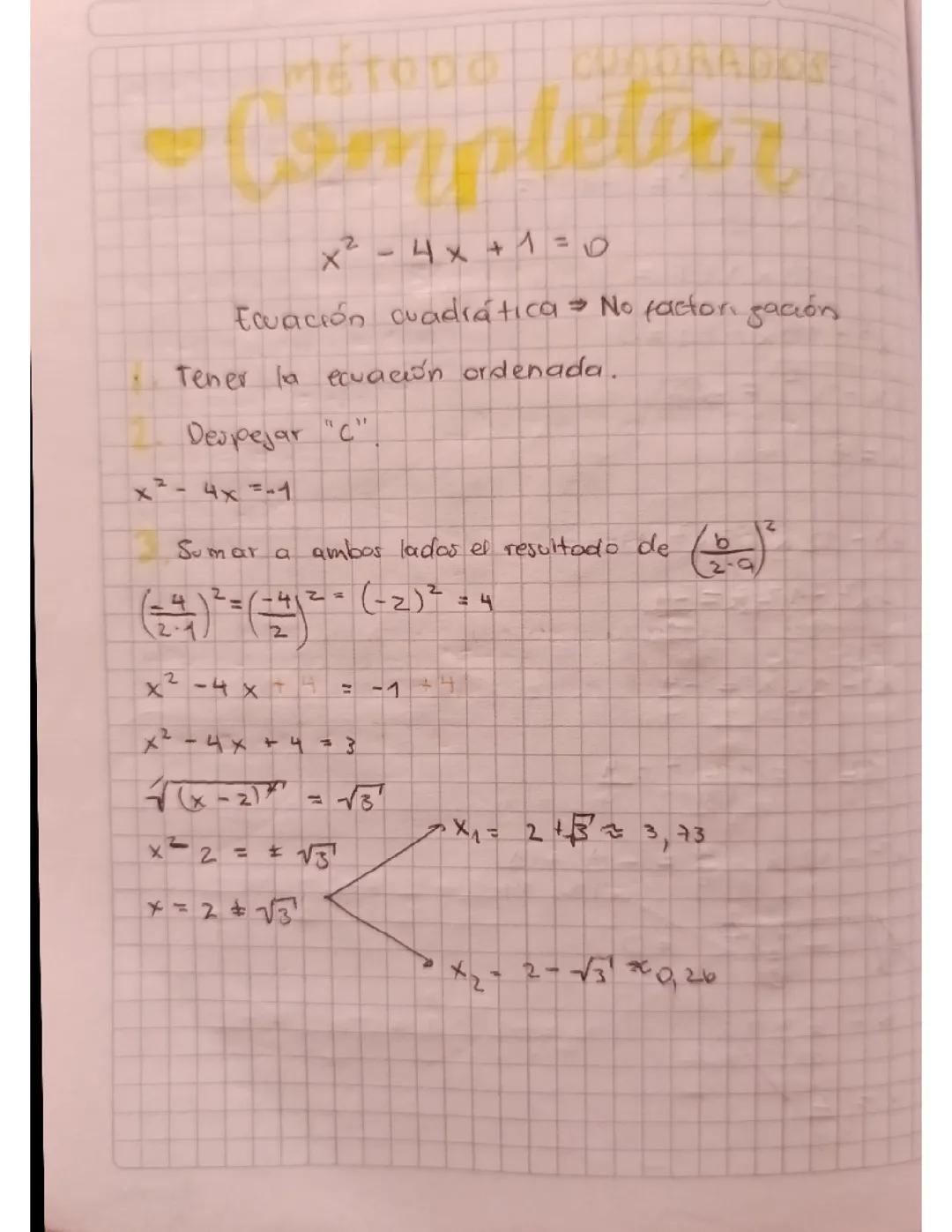 Método de completar cuadrados