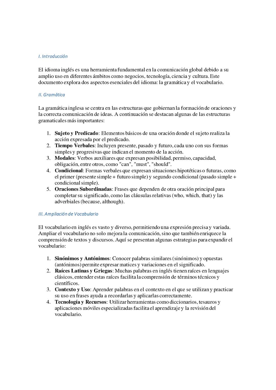 Inglés-Gramática y Vocabulario