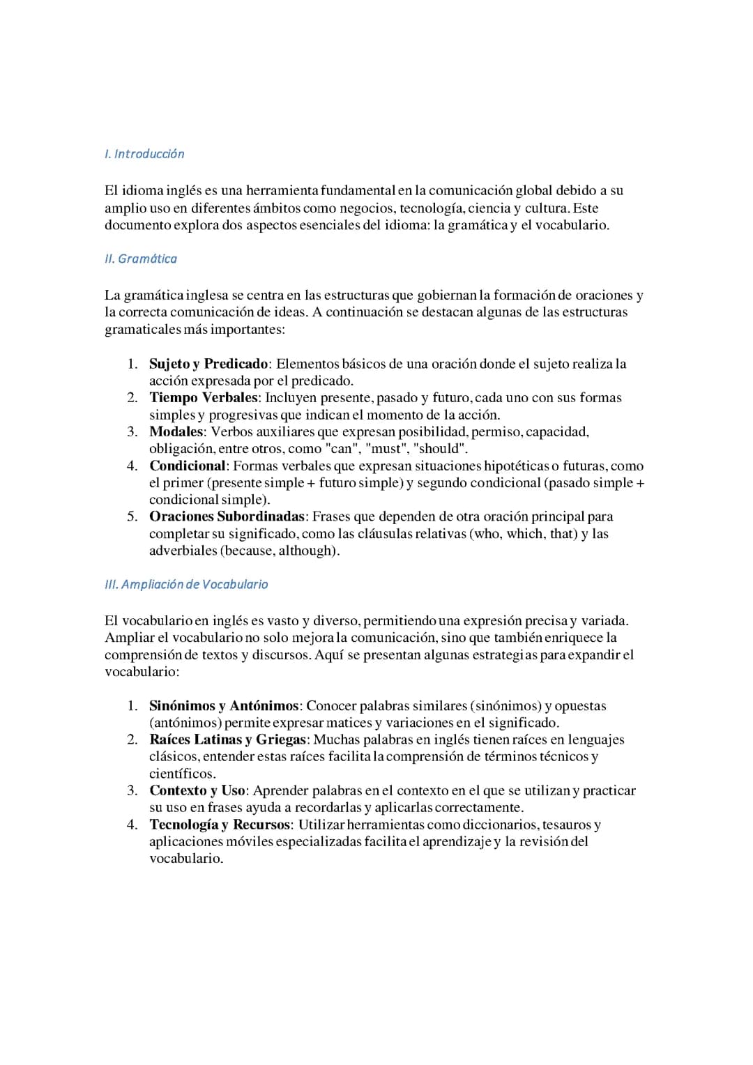 Inglés-Gramática y Vocabulario