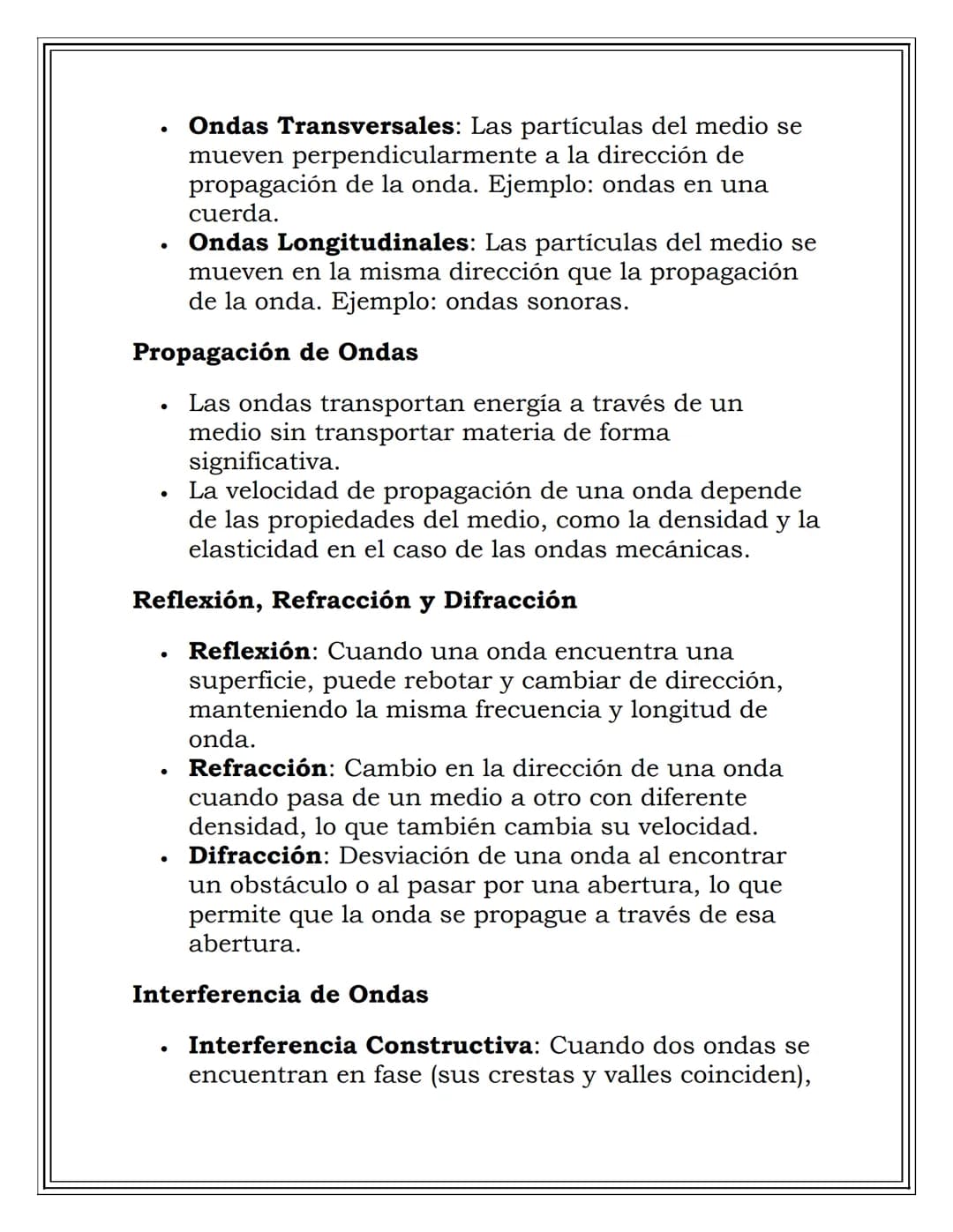 ONDAS Y SONIDO
Ondas: Conceptos Fundamentales
Definición
•
•
Naturaleza de las Ondas
Una onda es una perturbación que se propaga a
través de