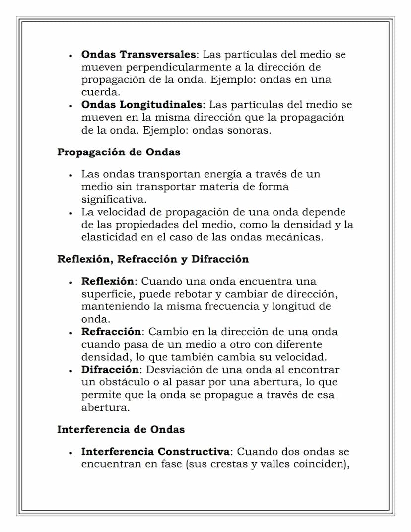 ONDAS Y SONIDO
Ondas: Conceptos Fundamentales
Definición
•
•
Naturaleza de las Ondas
Una onda es una perturbación que se propaga a
través de