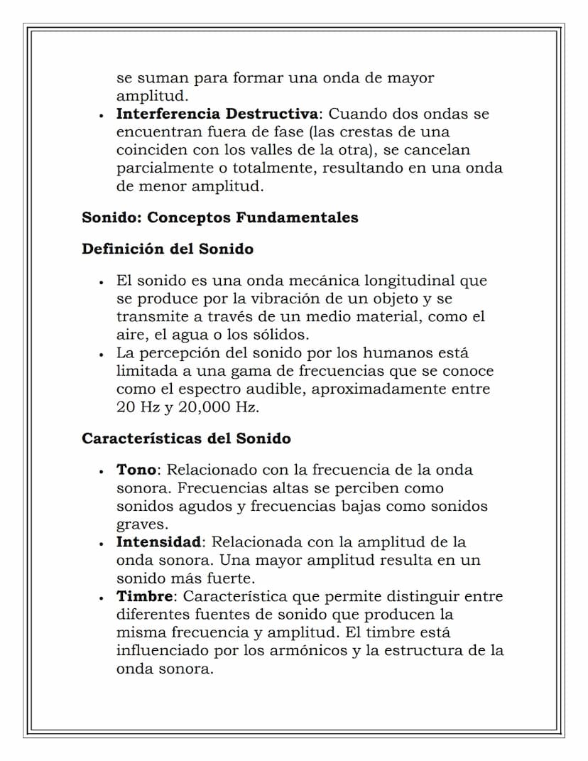 ONDAS Y SONIDO
Ondas: Conceptos Fundamentales
Definición
•
•
Naturaleza de las Ondas
Una onda es una perturbación que se propaga a
través de