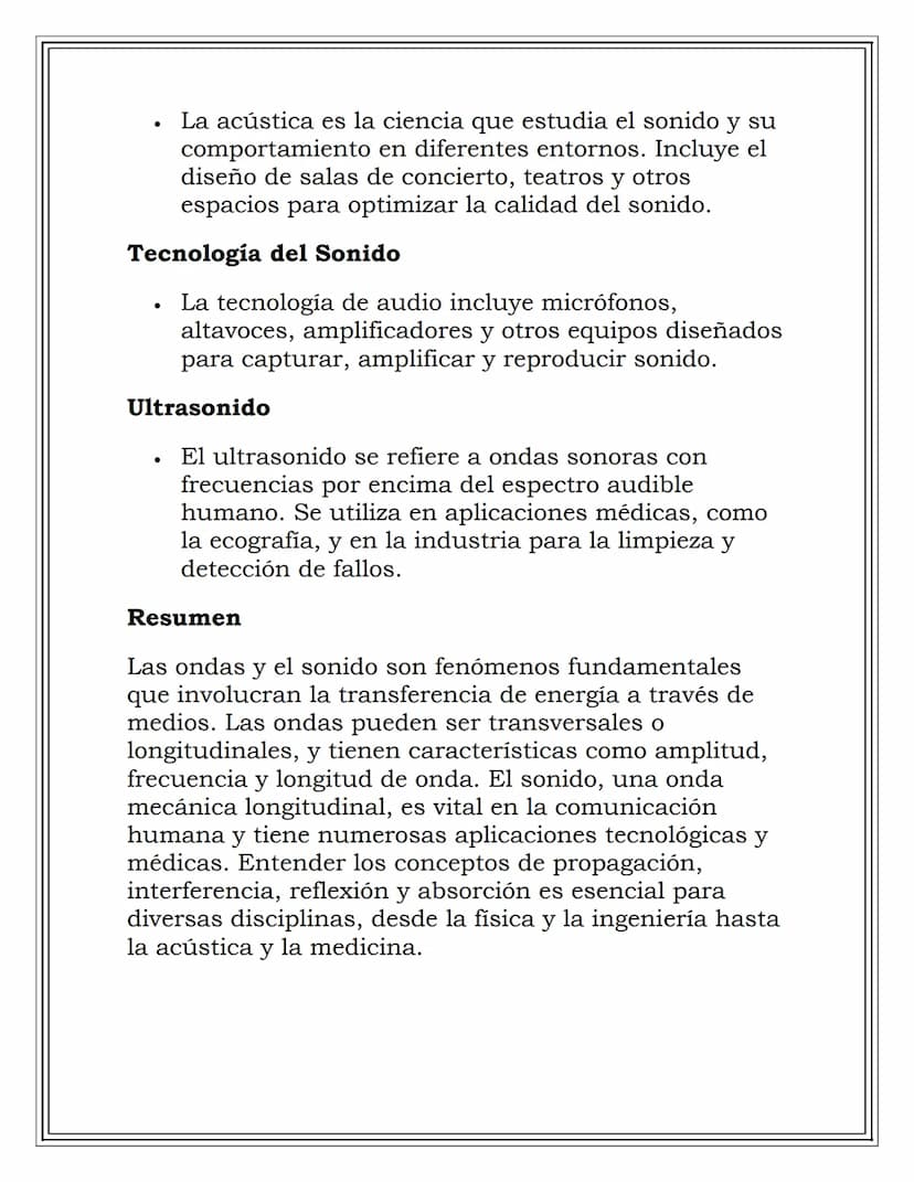 ONDAS Y SONIDO
Ondas: Conceptos Fundamentales
Definición
•
•
Naturaleza de las Ondas
Una onda es una perturbación que se propaga a
través de