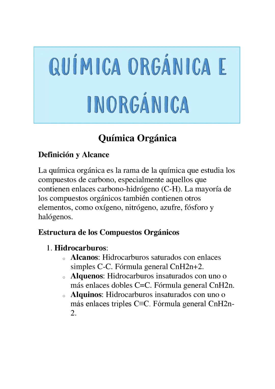 QUÍMICA ORGÁNICA E INORGÁNICA