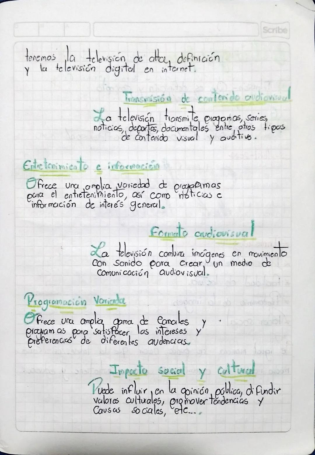 Scribe

Caracteristica

Gran Audencia

La televisión es un medio de comunicación
masivo que llega ja una amplia, audencia,
es considerada, e