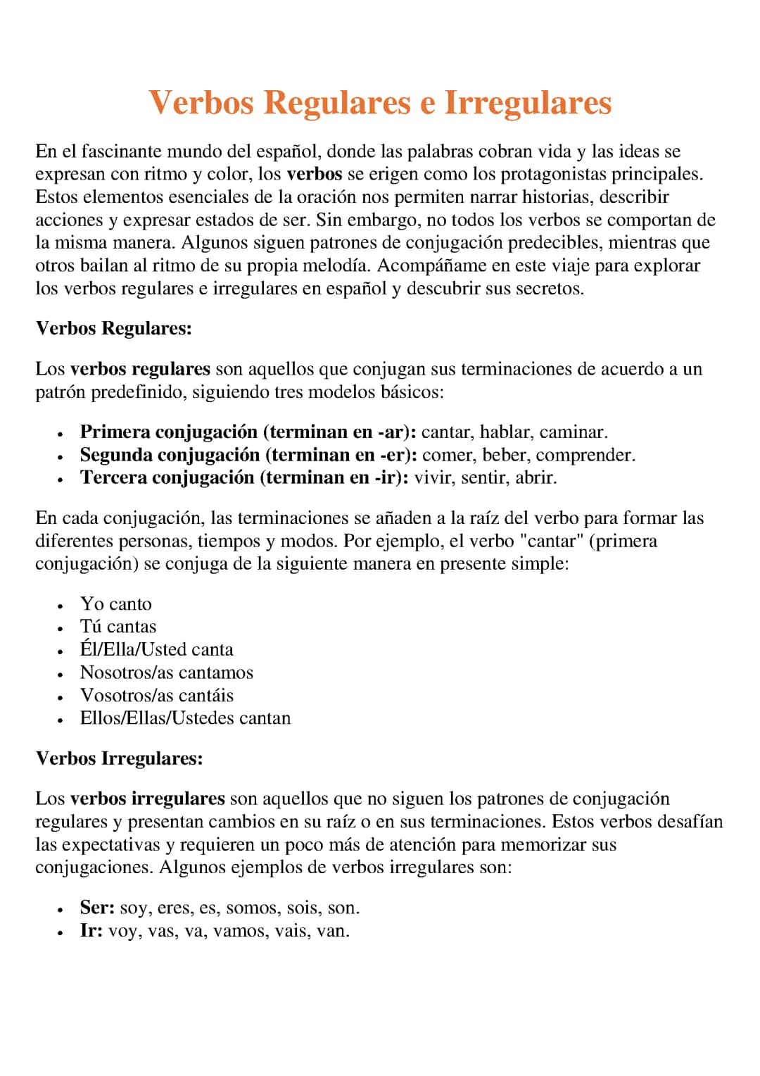 Verbos Regulares e Irregulares